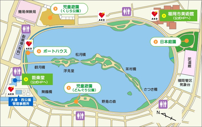 福岡市にある大濠公園（おおほりこうえん）』のマップ画像です。